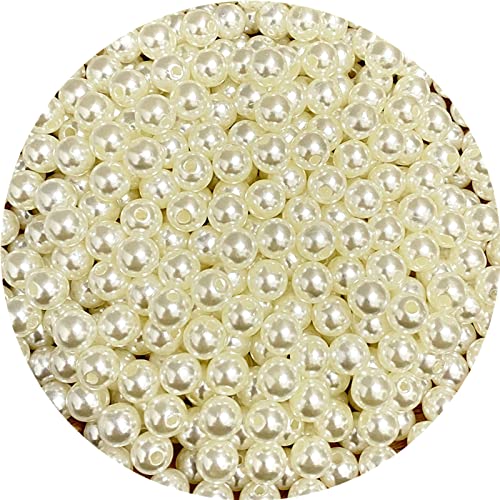 400pcs 8mm Pearl Beads Satin Luste Round Loose Plastic Pearl Craft Beads for Jewelry Making Earring Bracelet Necklace Key Chains Sewing Crafts Decoration(Beige) - color: Beige, size: 8mm