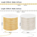 Kyutong 65.6 Feet Stainless Steel Jewelry Making Chains Bulk on Spool 2 Rolls Cross Cable Chain Links Gold Silver Craft Jewelry Supplies with Lobster Clasps Jump Rings for DIY Handcraft - color: Cable Chain