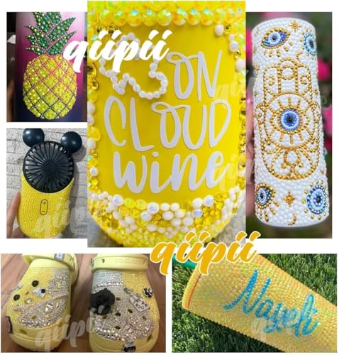qiipii Lemon Yellow AB Resin Rhinestones for Crafting Citrine Flatback Jelly Stones 2mm 3mm 4mm 5mm 6mm Diamonds Crystals Gems for Face Eyes Makeup Tumblers Bottles DIY Crafts Clothes Shoes Phones - color: Lenmon Yellow AB