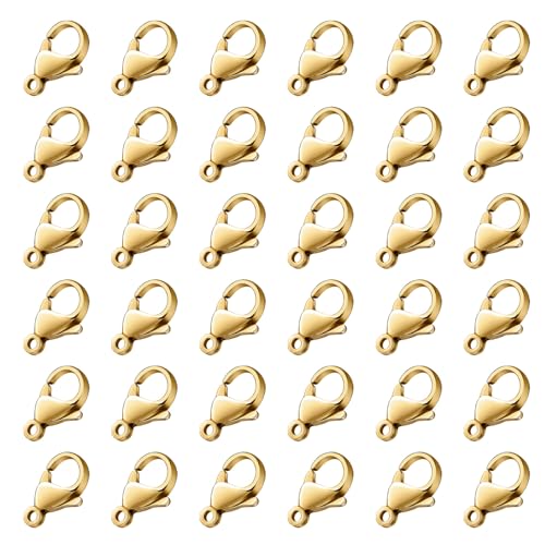 [10MM/ 100PCS] Gold Lobster Clasps for Jewelry Making 18K Gold PVD Plated 304 Stainless Steel Lobster Claw Clasps Bulk for DIY Crafts Jewelry Making - color: 10mm gold