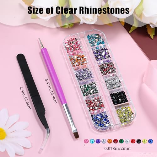 4000pcs 2mm Flatback Nail Art Rhinestones, Resin 3D Sparkling Nails Crystal Diamonds Gems Mini Charms with Tweezers and Dual-end Brush for Nail Art, Crafts Artwork DIY, Face Makeup Gems Jewels (6-K1) - color: 6-K1-soild-color