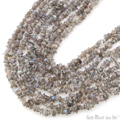 GM GemMartUSA Labradorite Natural Raw Chip Beads Strands | Semi-Precious | AAA+ Quality 1 Strand 34” | DIY Bracelet Jewelry Making, Healing Crystal Craft| 4-6mm - Gray Color Gemstones (CHLB-70001) - color: Labradorite (CHLB-70001)