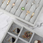 Fixwal Jewelry Organizers and Storage, 14in Stackable Jewelry Drawer Organizer, Set of 5 Jewelry Trays with Removable Dividers, Multi-Layer Tray for Earrings Necklaces Bracelets Watches, Grey