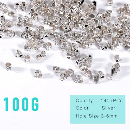 stino 140 Pcs Metal Spacer Bail Beads, Silver Tone Charm Hanger Clasps with Loops for Bracelet, Jewelry Making Findings(Silver) - color: Silver