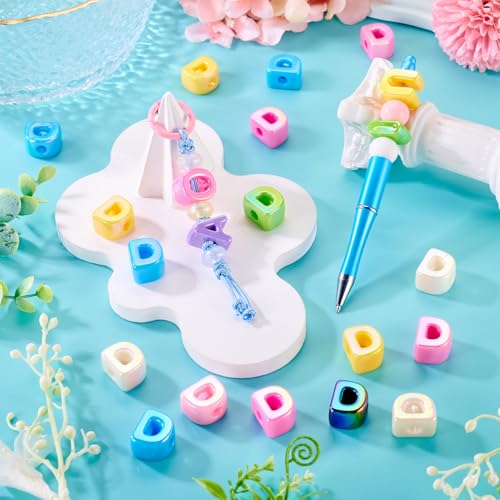 Beadthoven 20pcs Big Letter D Beads Large Hole Bubble Alphabet Acrylic Beads Charm Iridescent Plastic D Shape Loose Chunky Spacers for Jewelry Making Bracelet Necklace Keychains Shoelaces Crafts - color: D