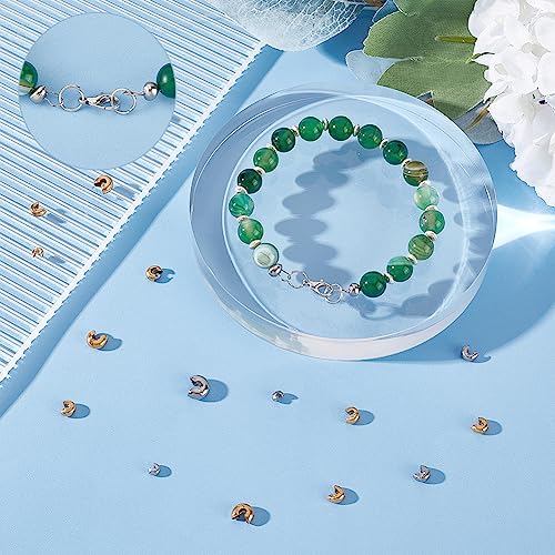 UNICRAFTALE 120pcs 2 Colors 6 Styles 304 Stainless Steel Metal Half Rondelle Spacer Caps Crimping Beads for Jewelry Making Crafts - size: 3.5-6.5 mmDia