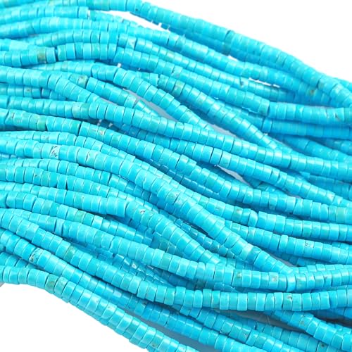 150pcs 2x4mm Natural Blue Turquoise Stone Tube Shape Beads Loose Flat Round Cylinder Flat Spacer Black Stone Beads for Bracelet Earrings Jewelry Making - color: Blue Turquoise, size: 2x4mm Tube shape