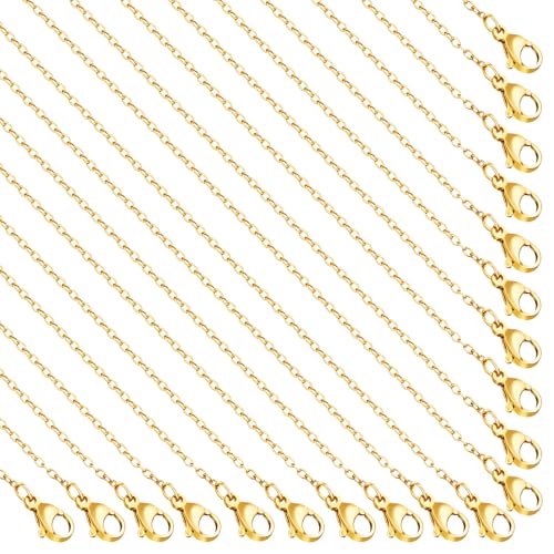 GTVOODX 20 Pcs Gold Filled Necklace Chains Bulk for Jewelry Making 18 inch Thin Stainless Steel Dainty Cable Chain with Extender Lobster Clasps for Charm Necklace Making - color: 18K Gold, size: 18 Inch