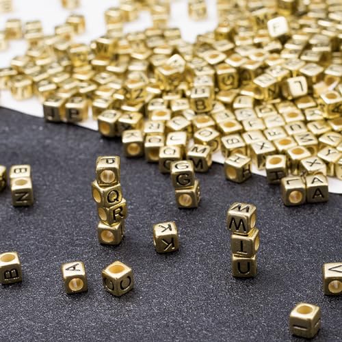 ToBeIT 1000Pcs Letter Beads Gold Letter Bead Acrylic Alphabet "A-Z" Cube Beads for Jewelry Making, Bracelets, Necklaces - color: gold - other