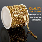 KYUNHOO 13 Feet Stainless Steel Chain for Jewelry Making 4MM Wide Paperclip Chains Small Circle Link Chain Gold Jewelry Making Chains with Lobster Clasps and Jump Rings - color: Paperclip Gold