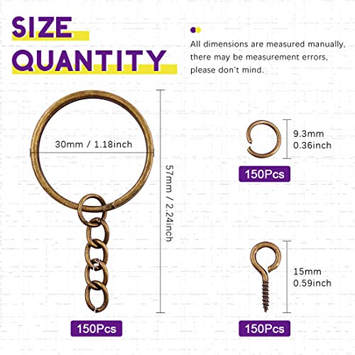 Swpeet 360Pcs 6/5" 30mm Bronze Key Chain Rings Kit, Including 120Pcs Keychain Rings with Chain and 120Pcs Jump Ring with 120Pcs Screw Eye Pins Bulk for Jewelry Findings Making (Bronze) - color: Bronze, size: 30mm