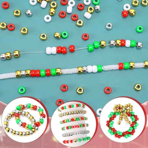 UPINS Christmas Pony Beads, 1200Pcs Red White Green Gold Silver Plastic Beads Christmas Necklace Hair Beads Crafts DIY - color: Christmas