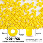 Sukh 1000+ Pcs Pony Beads - 6x9mm Lemon Yellow Pony Beads Bulk for Bracelets Necklace Hair Bead Braids Key Chain Making Plastic Bead DIY Project Crafts Ornaments Decorations
