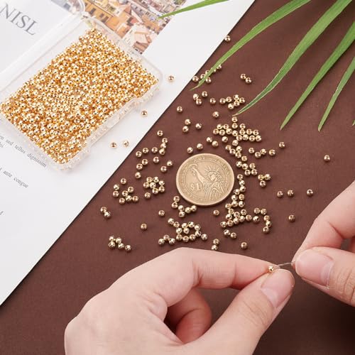PH PandaHall 600pcs 18K Gold Beads 3mm Beads for Bracelet Making Seamless Smooth Beads Long-Lasting Waist Beads Metal Brass Beads for Bikini Belly Chain Layered Bracelet Satellite Jewelry Making - size: 3mm