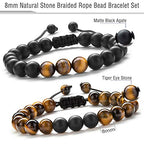 Hamoery Men Women 8mm Tiger Eye Stone Beads Bracelet Elastic Natural Stone Yoga Bracelet Bangle - color: 2 Pcs Set 1-21018