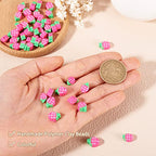 50PCS Handmade Polymer Clay Beads Hot Pink Color Strawberry Shape Loose Beads Fruit Theme Spacer Beads for DIY Bracelet Necklace Earring Charm Jewelry Making Hole 1.6mm - color: Strawberry # Hot Pink