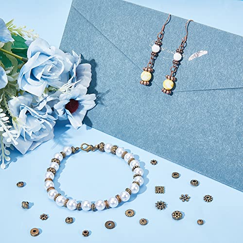 PH PandaHall 540pcs Tibetan Spacer Beads 18 Style Antique Bronze Metal Bracelet Beads Flower Geometric Alloy Jewelry Bead Spacers for Bracelet Necklace Jewelry Making DIY Craft 5-9mm - color: 18 Styles Antique Bronze - 540pcs