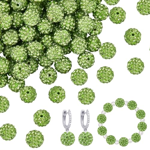 PH PandaHall 100pcs 10mm Green Rhinestone Beads Green Polymer Clay Beads Crystal Beads Pave Disco Ball Clay Beads Round Diamond Clay Beads for Necklace Bracelet Jewelry Making DIY Crafts - color: Green