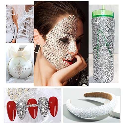 qiipii 4080Pcs Silver Clear Nail Rhinestones Multi Shapes Flatback Crystal White Gems +Round Beads K9 Glass Stones Diamonds Jewels Nail Art Charms Supplies for Nails Faces Eyes Makeup DIY Crafts Phone - color: Crystal Clear, size: B Set