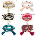 Emibele Colorful Stretch Bracelet Stack Boho Beaded Bracelet Set Heishi Surfer Bracelet Stackable Y2K Trendy Jewelry Friendship Multiple Set Women Fans - style: Colorful 6 pieces
