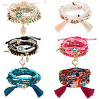 Emibele Colorful Stretch Bracelet Stack Boho Beaded Bracelet Set Heishi Surfer Bracelet Stackable Y2K Trendy Jewelry Friendship Multiple Set Women Fans - style: Colorful 6 pieces