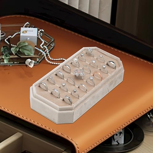 Velvet Ring Organizer Display Tray Jewelry Box Earring Holder Case for Wedding Birthday Christmas Day (Beige) - color: Beige