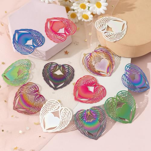 Dazzling Colorful Filigree Charms Hollow Out Multicolor Geometric Filigree Pendants for DIY Jewelry Making Earrings Necklaces Components - color: Heart-1