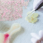 Iridescent Glass Tiny Bubble Beads, 0.4-3mm 20g No Hole Micro Mini Round Gray Pink Water Droplets Beads - Applications: for Resin, Nail Art, Dollhouse Bath Tub, 2-Pieces - color: Grayish Pink, size: φ0.4-3mm