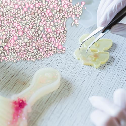Iridescent Glass Tiny Bubble Beads, 0.4-3mm 20g No Hole Micro Mini Round Gray Pink Water Droplets Beads - Applications: for Resin, Nail Art, Dollhouse Bath Tub, 2-Pieces - color: Grayish Pink, size: φ0.4-3mm