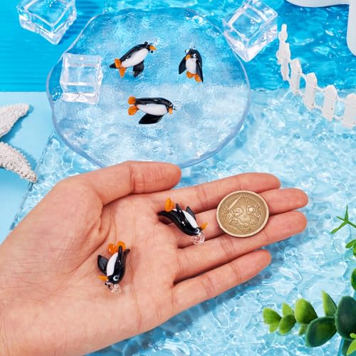 FASHEWELRY 5Pcs Handmade Ocean Penguin Lampwork Glass Pendants Black Marine Life Little Penguin Loose Beads Charms for DIY Jewelry Project Making - color: Penguin-Black