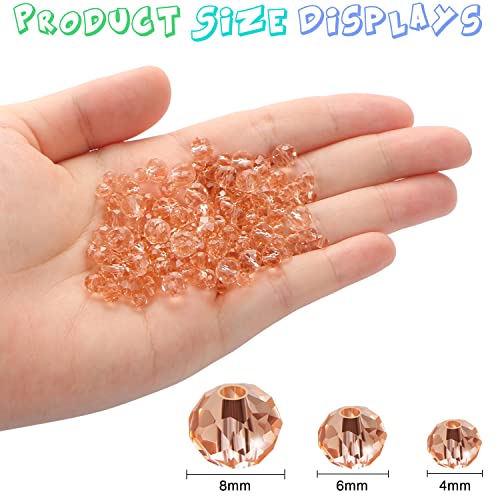 560 Pcs Faceted Rondelle Crystal Beads, Spacer Beads for DIY Crafts, 4/6/8mm (Rose Pink) - color: Rose Pink