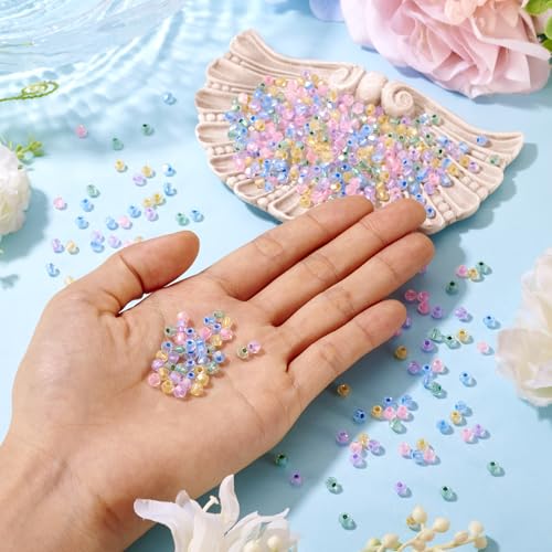 Beadthoven 405Pcs 4mm Bicone Glass Beads Mixed Color Crystal Glass Seed Beads Rainbow Plated Transparent Small Mini Pony Loose Spacers for Bracelets Jewelry Making Necklace DIY Crafts Supplies - color: Mixed
