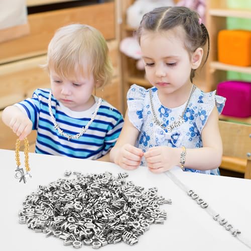 Augshy 700Pcs Large Letter Beads Silver Plastic A-Z Mixed Alphabet Shape Beads for Jewelry Making Bracelets Necklaces Key Chains Shoelaces Crafts Party Decor(9x12mm) - style: Silver Alphabet Style