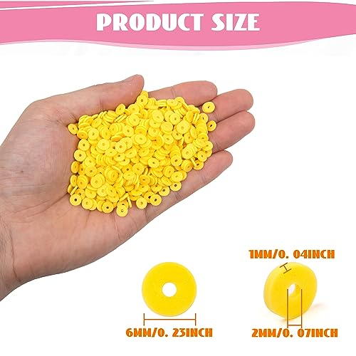 2000Pcs White Clay Beads Polymer Clay Spacer Beads Flat Beads 6mm Round Heishi Vinyl Beads for DIY Craft Adults Bracelets Necklace Jewelry Making Earring Accessories (Yellow) - color: Yellow