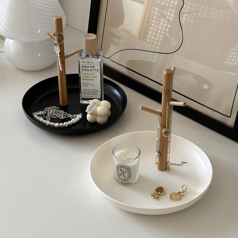 Shinpuru Key Tray & Key Bowl, Jewelry Tray with Wood 3-Tier Hanging Organizer - Multi-Functional Entryway Tray, Perfect for Bowl, Valet, Ring Holder, Jewelry Dish Organize (Black Round) - color: Black Round