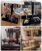 Coward 2 Tier Necklace Bracelet Holder Organizer With ring Tray, Multi-use Jewelry Display Stand For Necklace Bracelet Bangle Watch Scrunchie (Black/no Lid) - color: Black Velvet
