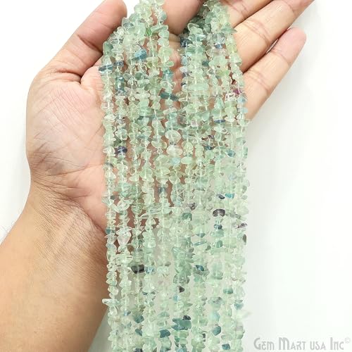 GM GemMartUSA Flourite Natural Raw Chip Beads Strands | Semi-Precious | AAA+ Quality 1 Strand 34” | DIY Bracelet Jewelry Making, Healing Crystal Craft| 4-6mm - Green-Color Gemstones (CHFL-70001) - color: Flourite (CHFL-70001)