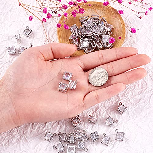 Beadthoven 100pcs Cubic Zirconia Alloy Charms Rhombus Shaped Platinum Pendants for Jewelry Making Choker Tiny Dangle Accessories - color: Platinum-Rhombus