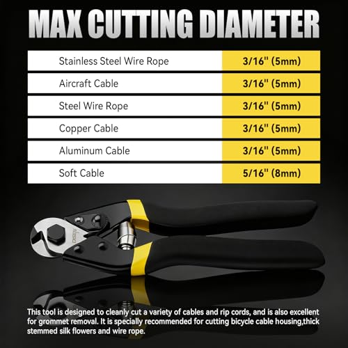 DISEN Wire Cutters Heavy Duty Cutting Up to 3/16", Metal Cable Cutters for Fence Thick Wire, Safety Lock, Spring Loaded, Non-slip Matte Handle, Chrome Vanadium Steel Jaw - style: 1 pc Black/Yellow