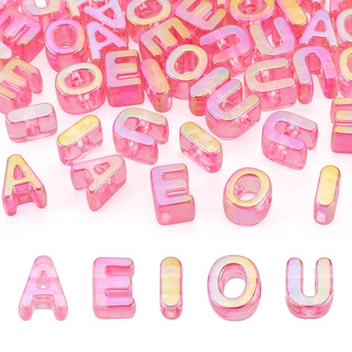 50Pcs Transparent Large Letter Beads 20mm Big Acrylic Alphabet AEIOU Beads, 3D Chunky Initial Bead for Keychains Paracord Necklace Jewelry Making Bag Charm (Deep Pink) - color: Translucent Deep Pink