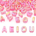 FASHEWELRY 50Pcs Vowel Letter Acrylic Beads Large Hole Alphabet A E I O U 3D Letters Iridescent Chunky Initial Big Plastic Letter Beads for Keychains Necklace DIY Arts Craft Projects Deep Pink - color: Iridescent Deep Pink, size: Vowels