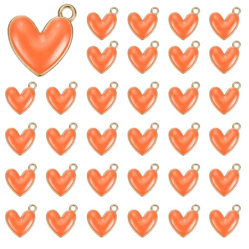 MECCANIXITY Enamel Alloy Heart Charm, Valentine Heart Pendants Love Jewelry Making Charm for DIY Necklace Bracelet Earrings Keychain - color: Orange
