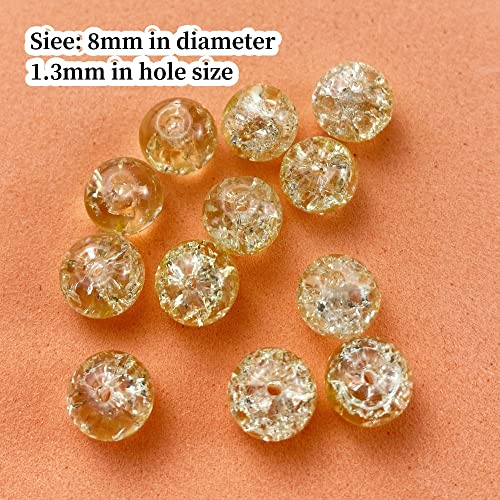 100pcs Crackle Glass Beads 8mm Round Crystal Glass Spacer Crafts Beads for Jewelry Making Necklace Bracelet Earrings DIY Crafts(Light Yellow) - color: Light Yellow, size: 8mm