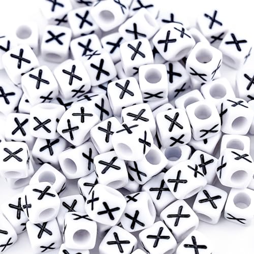 500Pcs Cube Letter Beads X 6X6mm Individual Acrylic Alphabet Beads for Friendship Bracelets Making - color: Square - X