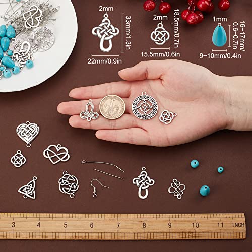 SUNNYCLUE 1 Box DIY Make 10 Pairs Trinity Knot Earring Making Starter Kit Tibetan Style Celtic Knot Links Charms Heart Pendant Turquoise Beads Findings for Women Adults DIY Earring Jewellery Making - color: Celtic Knot Earrings 7