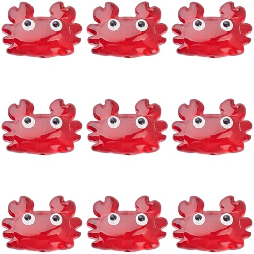 1 Box 10PCS Red Crab Glass Enamel Beads with Hole Summer Ocean Theme Marine Life Hawaii Beach Cute Sea Animal Transparent Charms Loose Spacer Bead for Jewelry Making Bracelets DIY Crafts - color: Dark Red, size: 10pcs