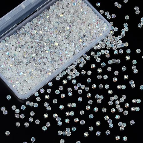 1100PCS 4mm Bicone Crystal Glass Beads for Jewelry Making, Sparkling Mini Beads for Suncatchers, DIY Bracelets & Craft Projects (AB White) - color: AB White, size: 4MM 1100 Pcs