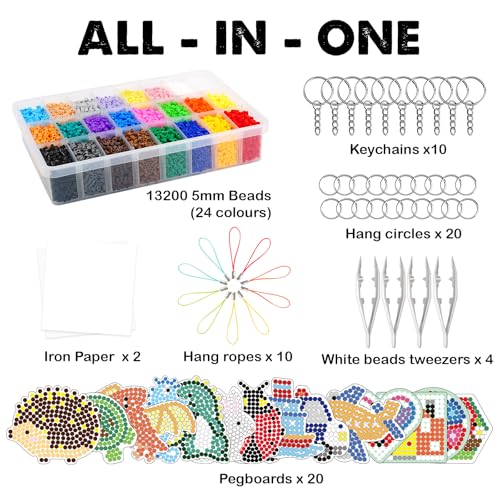 FUNZBO 13200 5mm Fuse Beads Kit - Fuse Beads Set with 20 pcs Special Shaped Pegboards, Home School Arts and Crafts Supplies for Kids, Birthday Gifts for Girls and Boys Age 5+ Years Old - size: 13200 pcs with Pegboards