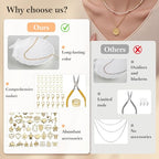 14k Gold Necklace Chain for Jewelry Making, 16.6 Feet Total (5 Rolls) DIY Bracelet Chains with 300 Jump Rings, 50 Lobster Clasps, 1 Jewelry Pliers,1 Support Ring and 50 Pendants - color: 14K Gold-16.6Feet 5 Rolls+Pendants