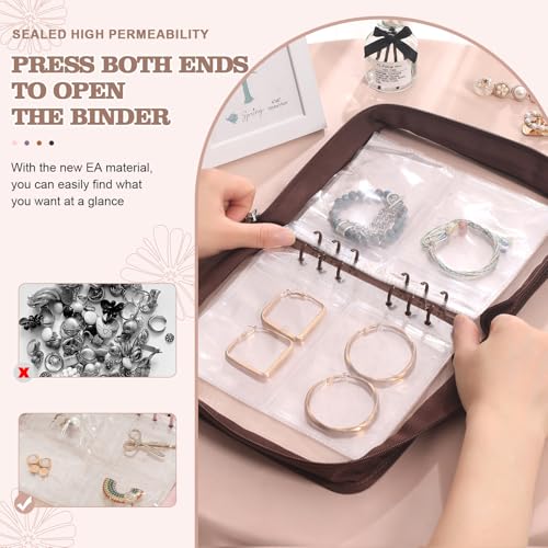 Jewelry Organizer Case Travel Jewelry Storage Bag Clear Jewelry Rolls (Light Brown,With 52 PCS Bracelet Pouches) - color: Light Brown,With 48 PCS Bracelet Pouches